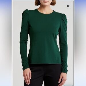 Rebecca Taylor Ruched Long Sleeve Top Jasper Green XL